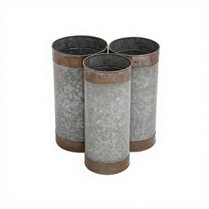Lot de 3 jardinières de fleurs de forme ronde faites à la main couleur grise jardinière de fleurs galvanisées de fabrication dans les arts de la maison - Product Image 1