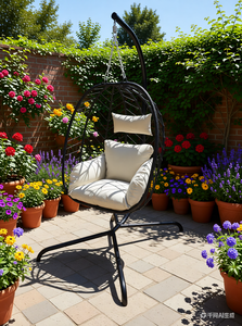 เก้าอี้หวายทรงไข่แบบแขวน พับได้ พกพาสะดวก สำหรับใช้ในร่มและกลางแจ้ง ดีไซน์หรูหราทันสมัย พร้อมเบาะรองนั่ง ขายดี - Product Image 5