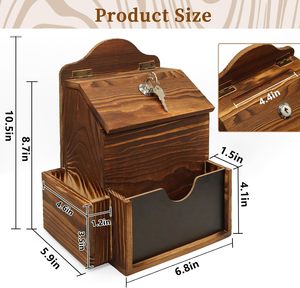 Boîte de dons en bois avec fente et serrure, boîte à suggestions en bois avec 50 cartes de suggestion, urnes de vote avec tableau noir - Product Image 2