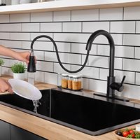 Robinet de cuisine moderne noir en acier inoxydable, monotrou, à poser sur comptoir, avec douchette extractible, mitigeur à levier unique, valve en céramique, pour hôtel