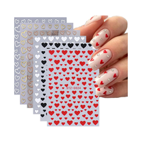 6 autocollants pour ongles en forme de cœur pour la Saint-Valentin, autocollants 3D brillants autocollants, noir, rouge, blanc, or, manucure DIY, matériel pour ongles à presser