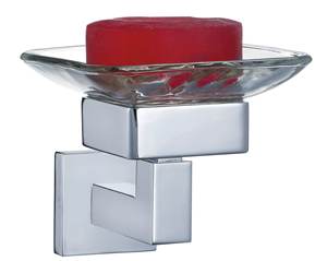 Porte-savon de salle de bain d'hôtel au design moderne, finition chromée, avec base en alliage de zinc et plat en verre - Product Image 1