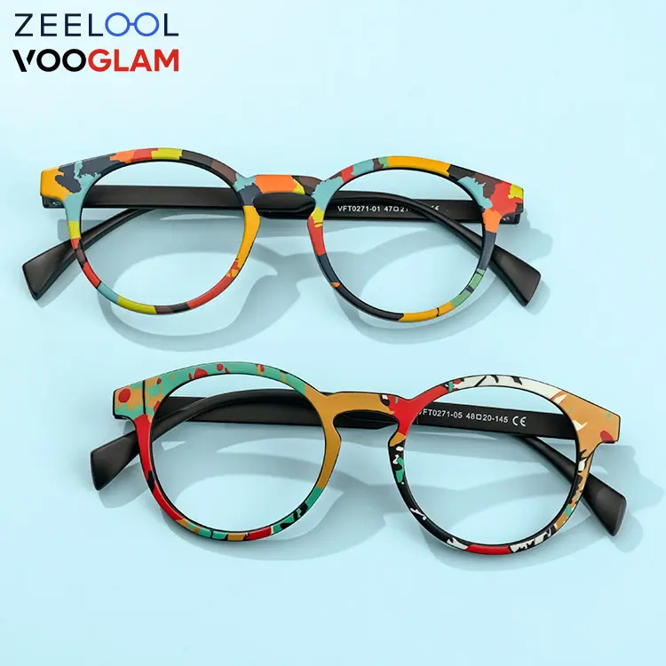 Eyeglasses Branded Frames Zeelool Women Trendy Designer Brand Colorful TR90 Soft Ultralight Round Rainbow Floral Eyeglasses Frame