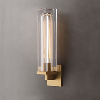 Applique murale américaine en or brossé avec verre cristal et lampe LED blanc chaud, à fixation murale pour hôtel, escalier, couloir, salon, décoration