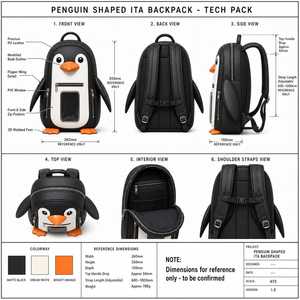 Mochila/Bolso Ita Personalizado con Forma de Pingüino en Cuero PU Blanco y Negro con Ventana de PVC, Fabricación de Muestras OEM/ODM - Product Image 3