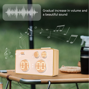 Calendrier de table pour cadeau de mariage, radio FM électronique à LED, haut-parleur Bluetooth, station de charge sans fil, horloge numérique à LED en bois - Product Image 3