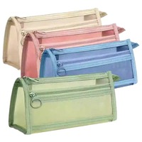Étui à crayons en maille transparente - Double couche, tridimensionnel, grande capacité, style trousse de maquillage