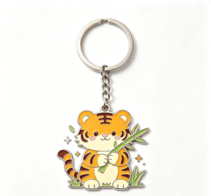 <b>Custom</b> Metal Enamel Tiger Key Chain Cartoon Pin Badges Silver Ring Chain Gift Accessory - Product Image 3