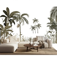 Wallpaper Mural Kecantikan Bunga Tanaman Tepi Air Tropis Latar Belakang Hijau Timbul Modern yang Dapat Dilepas, Mudah Tahan Air dan Tahan Api