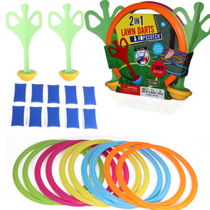 Gioco di lancio di freccette in erba giocattolo per sport all'aria aperta e campana con anelli di plastica per un divertente gioco genitore-bambino - Product Image 1