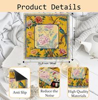 Tapis de table de mahjong et poker chinois traditionnel de luxe, motif floral et oiseaux, jaune et bleu, 31,5x31,5 pouces, antidérapant et insonorisant