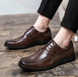 Chaussures marron à bout pointu avec lacets, semelle extérieure en caoutchouc antidérapante, semelle intermédiaire en TPU, tige en tricot, adaptées à toutes les saisons - Product Image 1