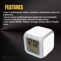 6 Buah Jam LED Sublimasi Kosong Jam Alarm Digital Berubah Warna LED dengan 3 Buah Aluminium Sisipan untuk Logo Cetak yang Dipersonalisasi