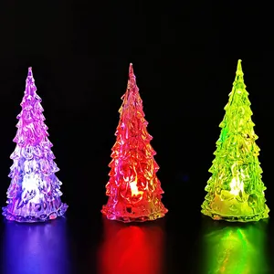 Transparant Acryl Led Kleurrijk Kristal Knipperend Nachtlampje Mini Transparant Wit Kerstboom Knipperende Kerstboom