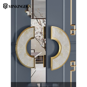 Nouvelle poignée de porte de style chinois, incrustée de pierre de jade, forme semi-ronde, pour <span class=keywords><strong>hôtel</strong></span> de luxe, quincaillerie de porte d'entrée en bois massif - Product Image 1