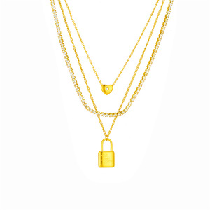European American Fashion Multi Layer Chain Necklace Gold Padlock Heart Pendant Titanium Steel Jewelry Gift - Product Image 5