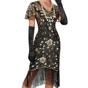 Tùy chỉnh thực hiện của phụ nữ flapper Dresses Set 1920S V cổ đính cườm tua tuyệt vời <span class=keywords><strong>Gatsby</strong></span> ăn mặc ecoaparty - Product Image 1