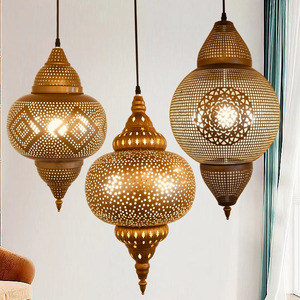 Southeast Asian Retro Openwork Chandelier Round Multi Head LED Pendant <b>Light</b> For Living Room And <b>Dining</b> Room - Product Image 1