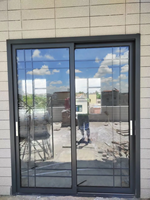 Porte coulissante double à rupture de pont thermique en aluminium robuste, coupe-vent, avec verre trempé, pour terrasse extérieure de villa