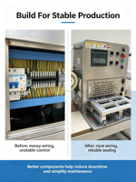 Verzegelingsverpakkingsmachine Pneumatische voedseltrays sealer Volledig automatische roestvrijstalen touchscreen HMI Fruit- en vleesdoos
