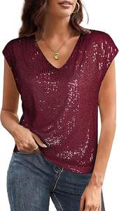 Blusa de Verano Transpirable con Diseño Nuevo, Estilo Hip Hop, Cuello en V, Camiseta con Lentejuelas, Manga Corta, Chaleco Brillante para Mujer, Camisa de Fiesta - Product Image 6