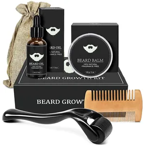 Conjunto Shampoo com 100% natural do crescimento da barba barba barba barbeador pente óleo bálsamo kit para homens private label