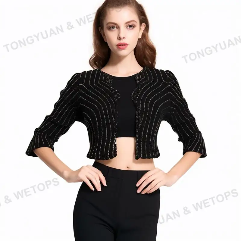 Custom Kleding Fabrikanten 2023 Vrouwen 3/4 Mouw Cropped Open Voorzijde Bolero Bolero Vest Knit Truien