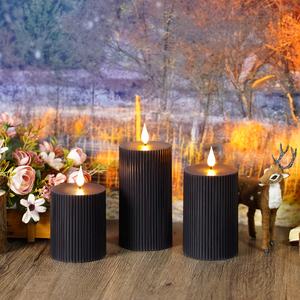 3 bougies <span class=keywords><strong>LED</strong></span> sans flamme à motif vertical noir pour Halloween - Bougies <span class=keywords><strong>LED</strong></span> scintillantes - Avec télécommande à 11 touches et minuterie - Product Image 4