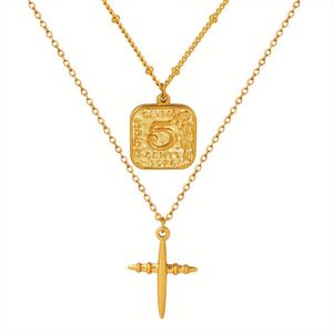 Fashion Fine Stainless Steel Layer Chain Necklace square Charm Cross Pendant Necklace - Product Image 1