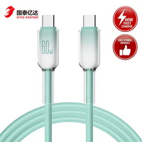 Kabel Pengisian Daya Super Cepat Crystal Clear 60W Tipe-C ke C Berbahan Nilon Kepang PD untuk Kamera, Konduktor Tembaga Murni, Panjang 1m