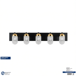 LIVEELUMAW Lampe de miroir de salle de bain à 5 lumières en verre noir, éclairage LED moderne pour salle de bain, intensité réglable, montage en surface, 110V - Product Image 1