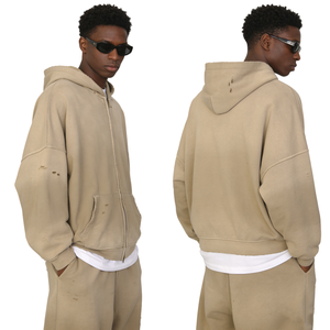 Sudadera con capucha negra lavada de alta calidad personalizada con cremallera, ajuste holgado para hombre, sudaderas lisas teñidas, sudaderas con capucha de algodón de 360 g/m², venta al por mayor a bajo costo - Product Image 2