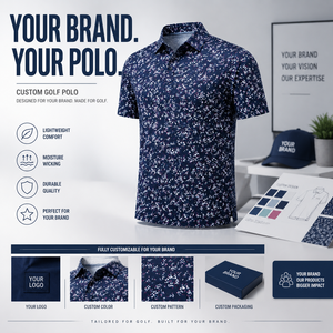 Custom Abstract Print Golf Polo Shirts Men <b>Navy</b> Splatter Pattern Breathable Lightweight Private Label OEM ODM Manufacturer - Product Image 3