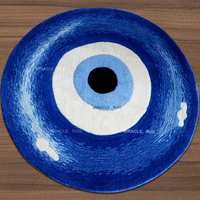 Tapis turc contre le mauvais œil, personnalisé, durable, bleu clair à bleu marine foncé, tapis rond, design complexe, tapis de sol