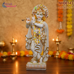 Statue artisanale en résine du Dieu Krishna avec flûte, figurine religieuse traditionnelle pour décoration de table, idéale pour l'inauguration de maison ou Diwali - Product Image 2