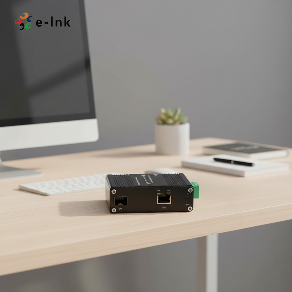 Elink Mini Industrial 1-Port 100/1000X SFP to 1-Port 10/100/1000T 90W PoE++ Media Converter LNK-IMC3012P90-SFP