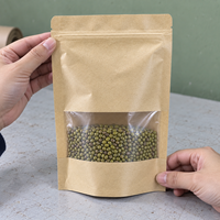 Sachet d'emballage alimentaire en papier kraft écologique avec fenêtre transparente, fermeture éclair refermable, pour céréales et noix, pochette autoportante