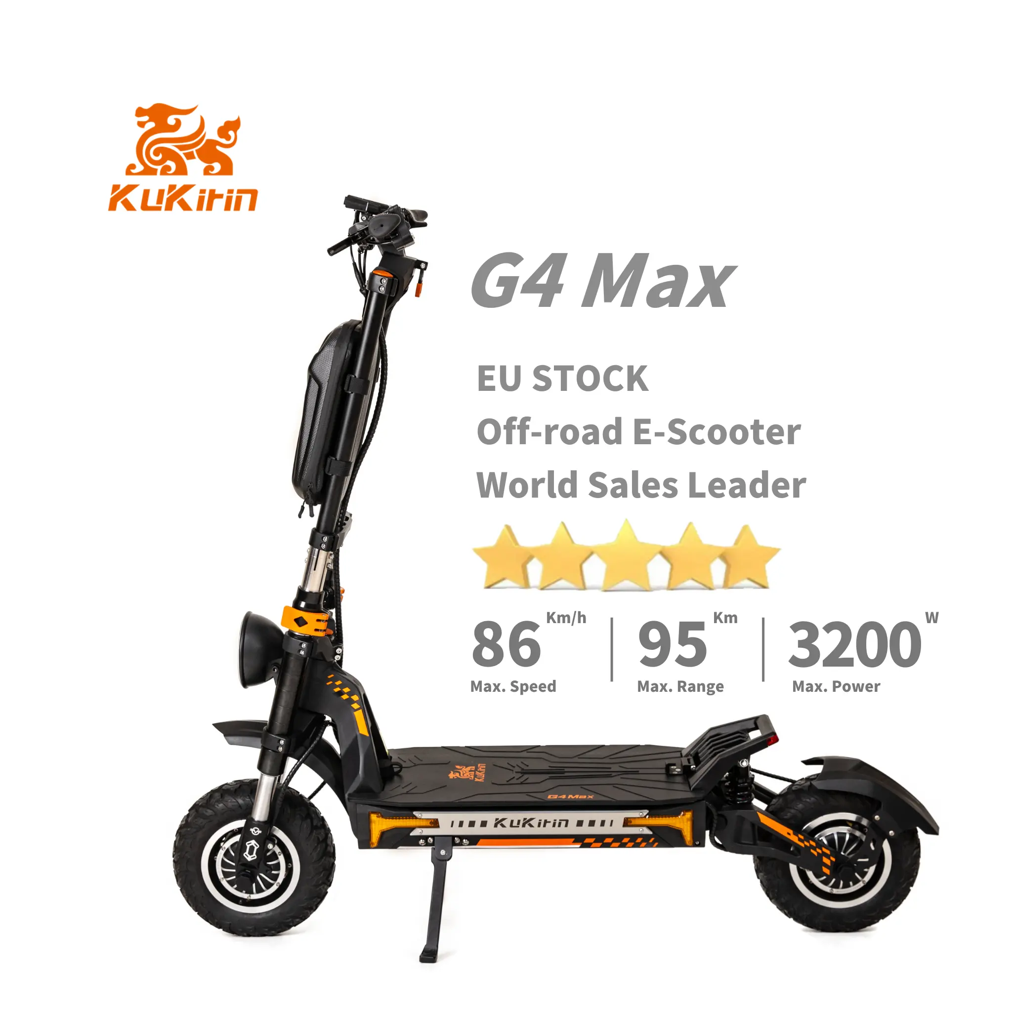 Stok PL 2024 KuKirin G4 Max Motor kuat roda dua performa tinggi 86km/jam skuter listrik dewasa 3200W