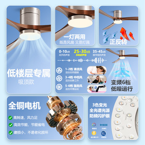 Ceiling Fan Light With Led Integrated Fan And Light For Living Room And Dining Room Fixed Blade Frequency Conversion 6 Speed - Product Image 1