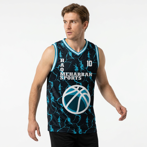 Maillot de basket-ball sublimé Haq Meharban pour hommes, sans manches, col en V, anti-transpiration, anti-UV, coupe athlétique - Product Image 1