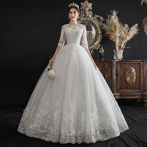 Abito da Sposa Bianco con Maniche Lunghe e Strascico, Vestito da Sposa Principesco di Lusso, Robe <span class=keywords><strong>De</strong></span> Marie, Taglie Forti Personalizzabile - Product Image 2