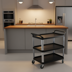 Chariot de cuisine à 3 niveaux en acier inoxydable noir avec roues verrouillables pour le service et le rangement - Product Image 2