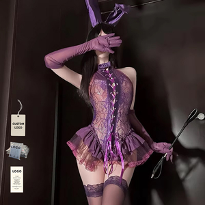 Ensemble de lingerie sexy dos nu noir de haute qualité pour femme, style cosplay de lapin en dentelle mignon pour la Saint-Valentin - Product Image 1