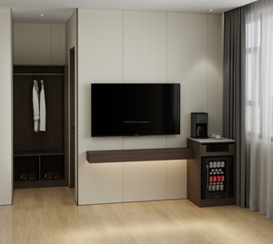 Juego de Muebles de Dormitorio Moderno de 3 Estrellas para Hotel, Cama King Size con Base de Madera y Cabecera Tapizada, Mesitas de Noche, Armario y Mueble para TV - Product Image 4