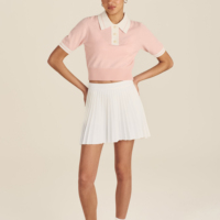 Pull en maille de golf à manches courtes pour femme, avec bordure rayée, personnalisable avec logo, collection printemps-été, vente en gros