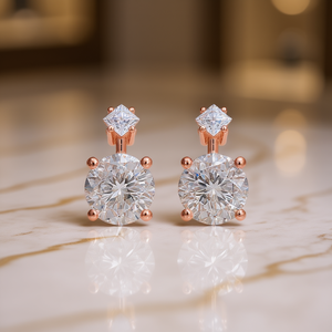 Orecchini E3023 in Oro Rosa con Diamanti Taglio Brillante Rotondo Colore G Pietre Laterali Principessa Gioielli Classici da Donna per Fidanzamento - Product Image 2