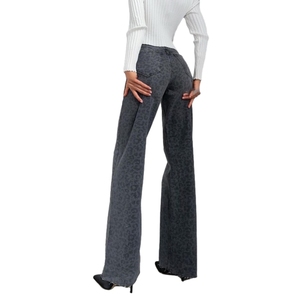 Jean droit en denim délavé effet vieilli, taille haute, pour femme, style mode - Product Image 2