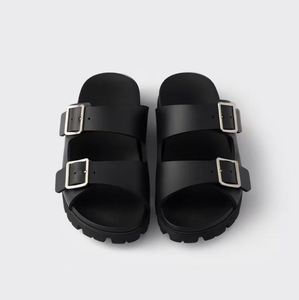 Sandalias de Lujo de Marca Premium con Doble Botón, Diseño Bocken, Suela Negra Brillante y Tacón Plano, Sandalias de Una Sola Tira para el Verano - Product Image 1