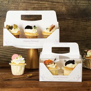 Mangkuk Kertas Bening Kotak Kue Baki Tart Cupcake Pembawa 4 6 Pak Pemegang Cup Kue Kecil Kotak Kemasan Kue Pastry Portabel