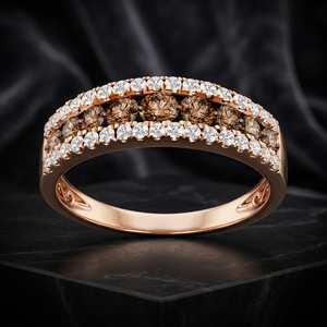 Vintage Cut 2Ct 925 <b>Silver</b> Women's Wedding Engagement Eternity Band <b>Ring</b> Pave Setting Brown White Moissanite Gold Plated TISHYA - Product Image 2